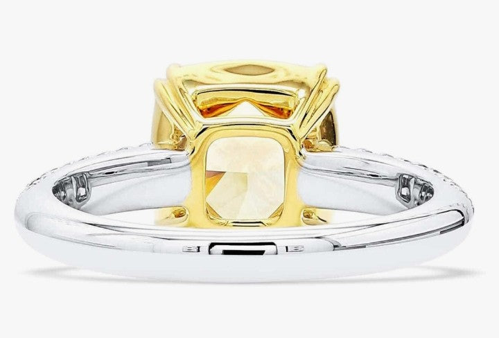 COCOMONEY GIA Certified 4.02 Carat Cushion Fancy Light Yellow Color Diamond Set In 18k White & Yellow Gold Ring (FANCY LIGHT YELLOW-SI1) Adjustable and Resizable