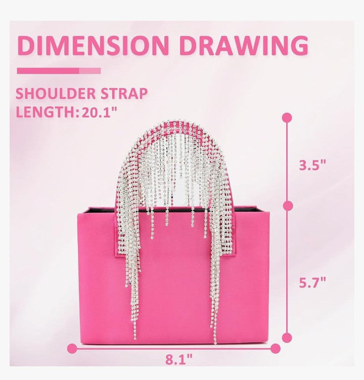 Tassels Sparkling Rhinestone Evening Bag, Small Tote Bag, Crossbody Bags for Wedding, Prom, Parties, Travel