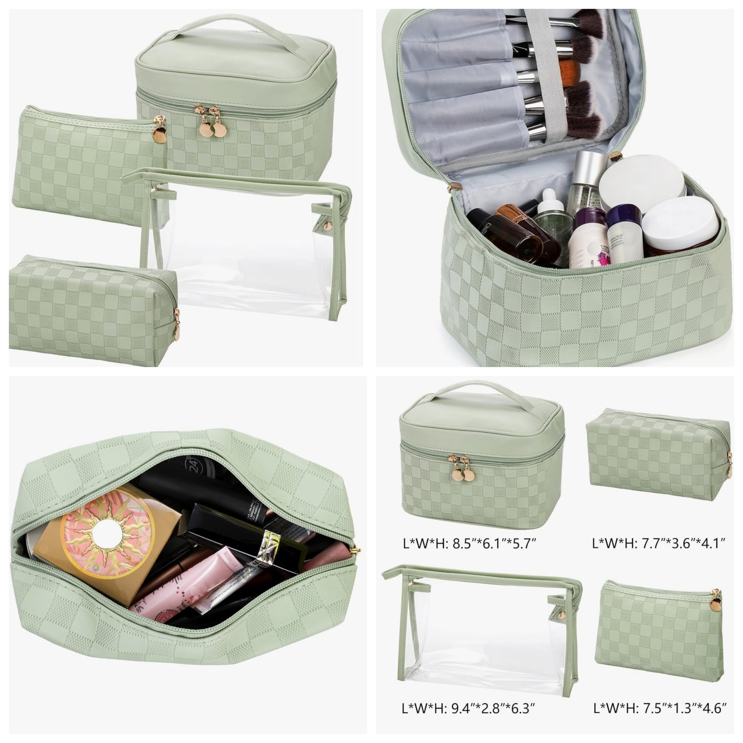 Set of 4 Makeup Bags, Waterproof Cosmetic Bag Set, Leather Portable Travel Cosmetic Bag, Multifunction Organizer Storage Bag for Makeup, Brushes, Toiletries and Accessories