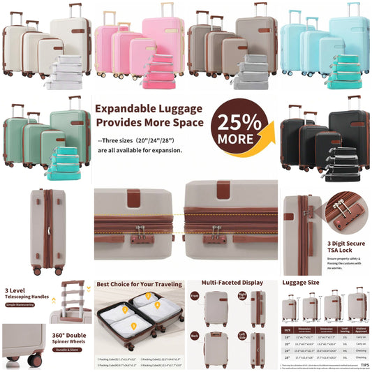 4 Piece Luggage Set With Compression Packing Cubes For Suitcase Expanable Spinner Wheels Lightweight Suitcase With TSA Lock 16 IN+20IN+24IN+28IN Travel Suitcase Suitcases Suit Case Durable Travel Luggage Waterproof Carry On Suitcase Hand Luggage Suitcase