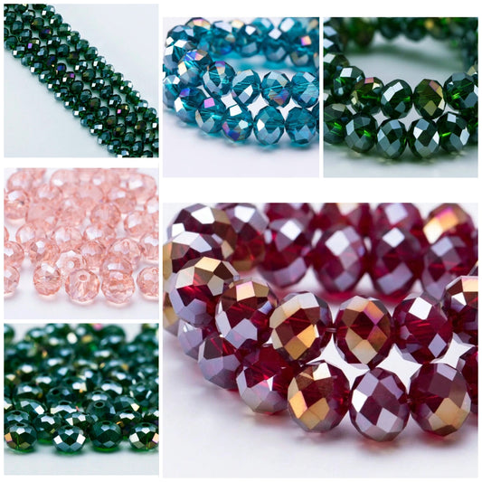 4mm, 6mm, 8mm Emerald Green AB Faceted Flat Crystal Beads, Wheel Glass Beads For Jewelry Making Necklace Bracelet DIY