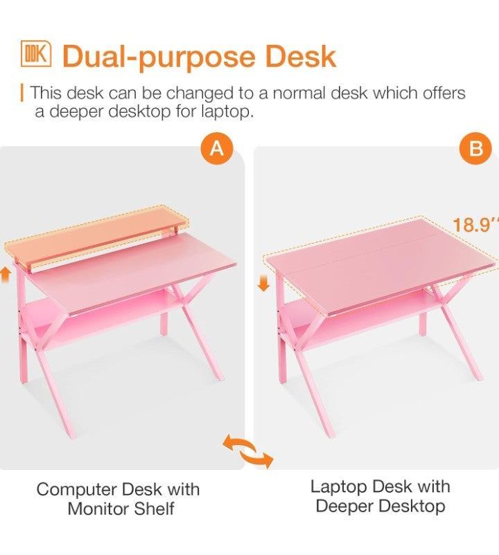 Computer Desk, 27.5 inch Desk for Small Spaces with Storage, Compact Table with Monitor & Storage Shelves for Home Office, Modern Style Laptop Desk,