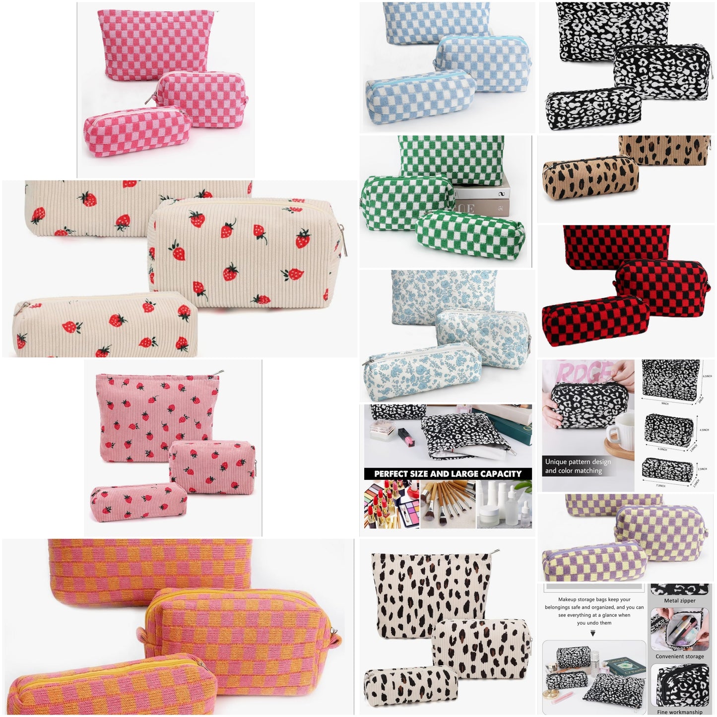 3 Pcs Makeup Bag Cosmetic Bag Set for Girls Women Travel Organizer Bathroom Toiletry Pouch Large Capacity Storage Bag