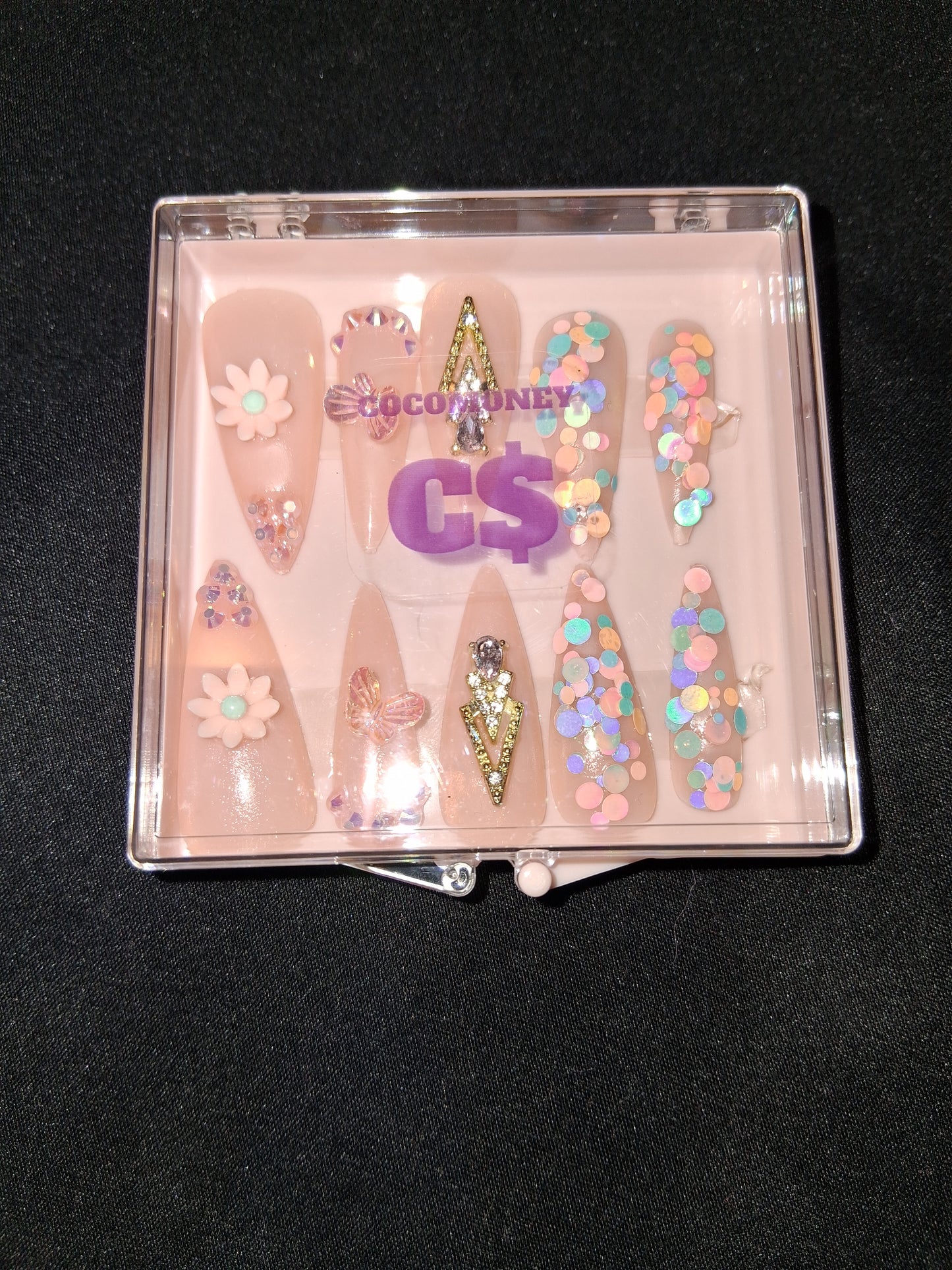 COCOMONEY NAILS CUSTOM ONE OF A KIND PIECES WITH NAIL BAG AND FREE GIFTS ACRYLIC
