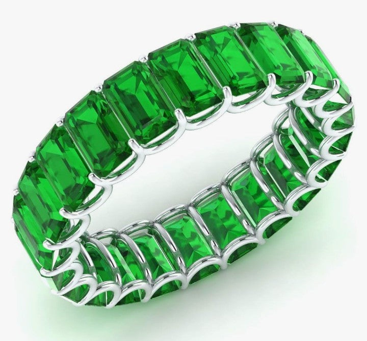 COCOMONEY Natural and Certified Gemstones Wedding Ring in 14K White Gold | Emerald Cut Full Eternity Stackable size 7