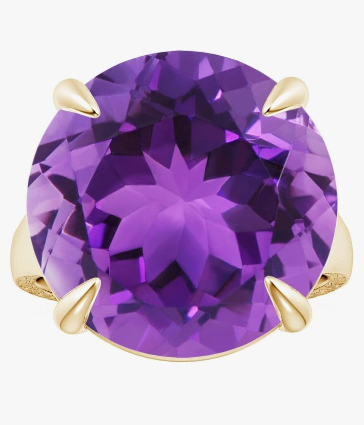 COCOMONEY Claw-Set GIA Certified Solitaire Round 2.36 ct Amethyst Split Shank Ring with Scrollwork in 14K Solid Gold/Platinum for Women Jewelry for Women