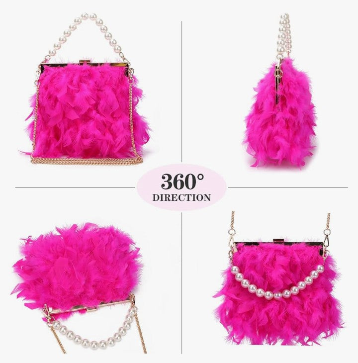 Feather Clutch Purses Fluffy Feather Evening Handbags for Wedding Banquet Party
