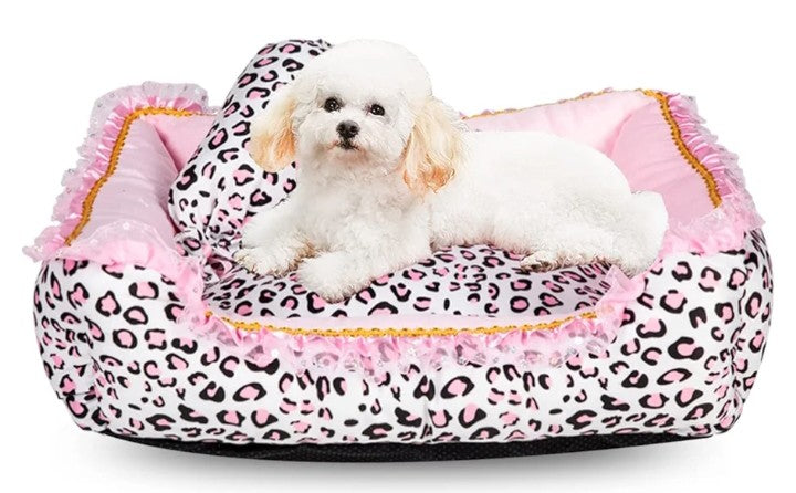 Bed for Small Dogs or cats- Cute Pink Leopard Dog Bed,Cat Beds for Indoor Cats Washable - Square Shape Cat Dog Sofa Bed Pet House Nest Cave(M, 20.8" L x 18" W x 5.5"