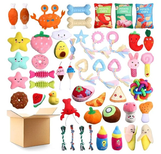 50 Pack Dog Squeaky Toys Set Cute Stuffed Plush Dog Toys Small Dog Toys with Ropes Bulk Puppy Chew Toys for Small Medium Dogs Puppies Pets Teething and Chewing