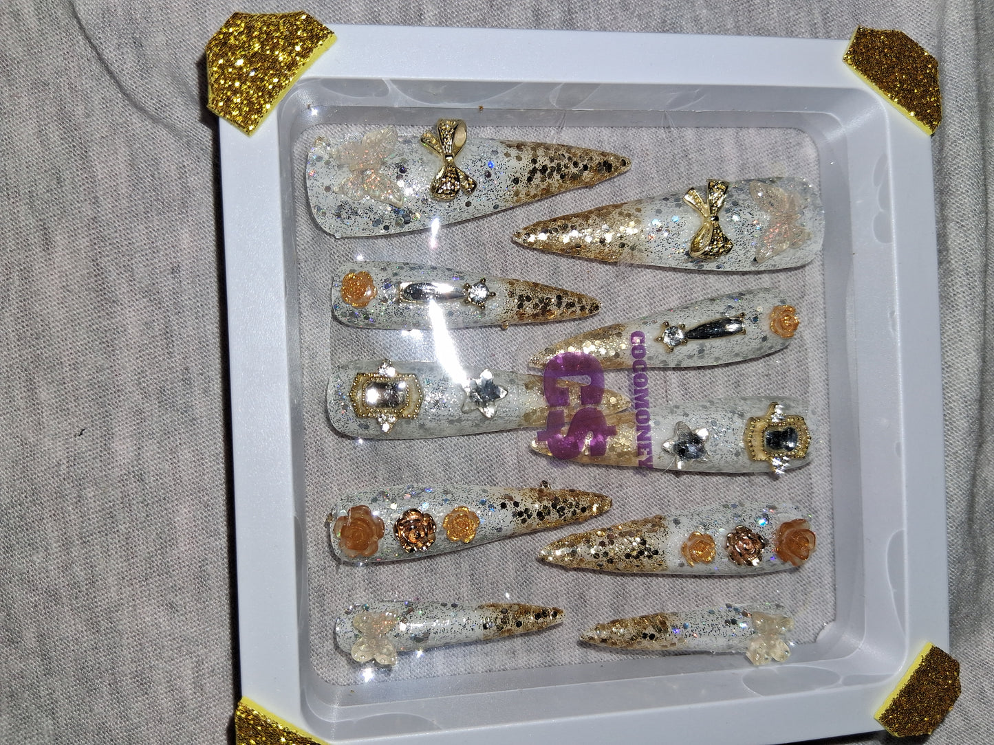 COCOMONEY NAILS CUSTOM 1 OF 1 GLUE ON PRESS ON COMES WITH FREE GIFTS #p37