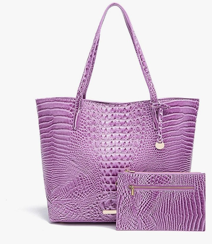Leather Crocodile-Embossed Pattern With Women Handbags Large Tote Shoulder Bag Top Handle Satchel Hobo