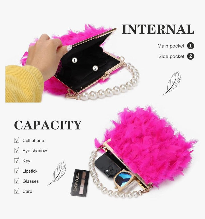 Feather Clutch Purses Fluffy Feather Evening Handbags for Wedding Banquet Party