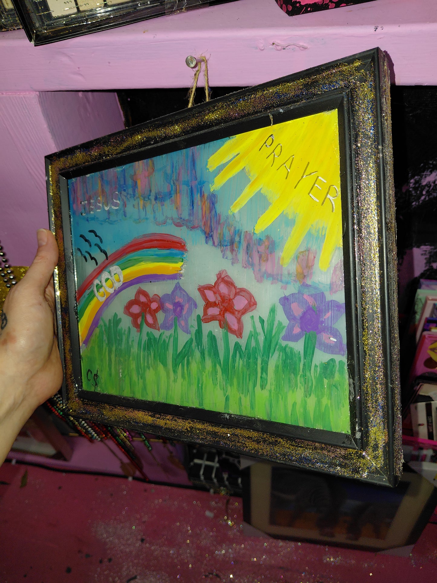 COCOMONEY ART Prayer 1 OF 1 CUSTOM PIECE BY COCOMONEY painting on glass