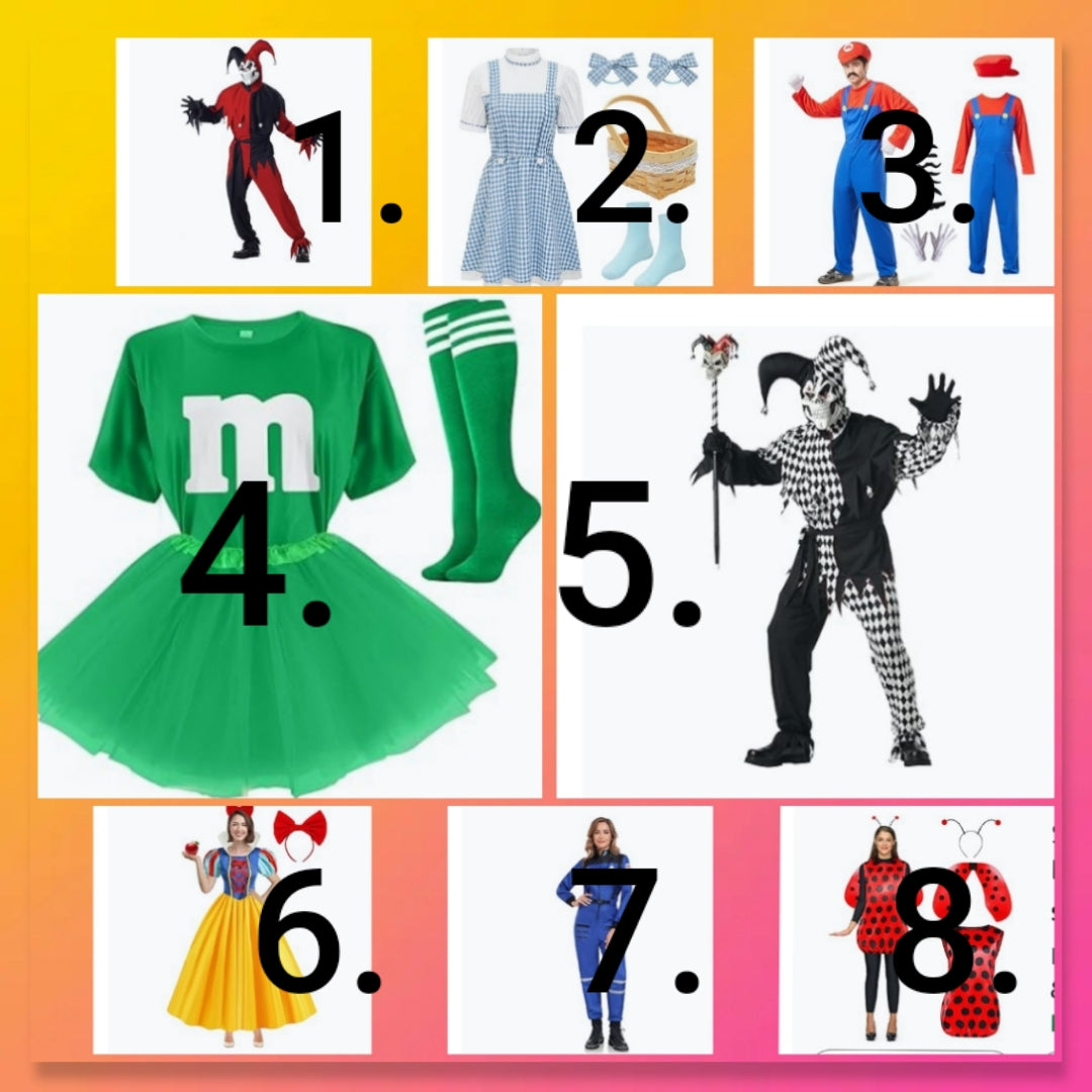 Adult Halloween costume comes with accessories show in its photo choose number by the costume you want