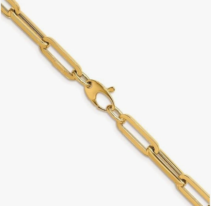 COCOMONEY 14k Yellow Gold Polished 5.3 mm Paperclip Link Chain Necklace 16" to 34"