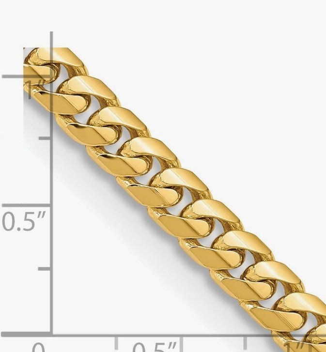 COCOMONEY 14k Yellow Gold 28" 5.5mm Solid Miami Cuban Link with Lobster Clasp Chain Necklace