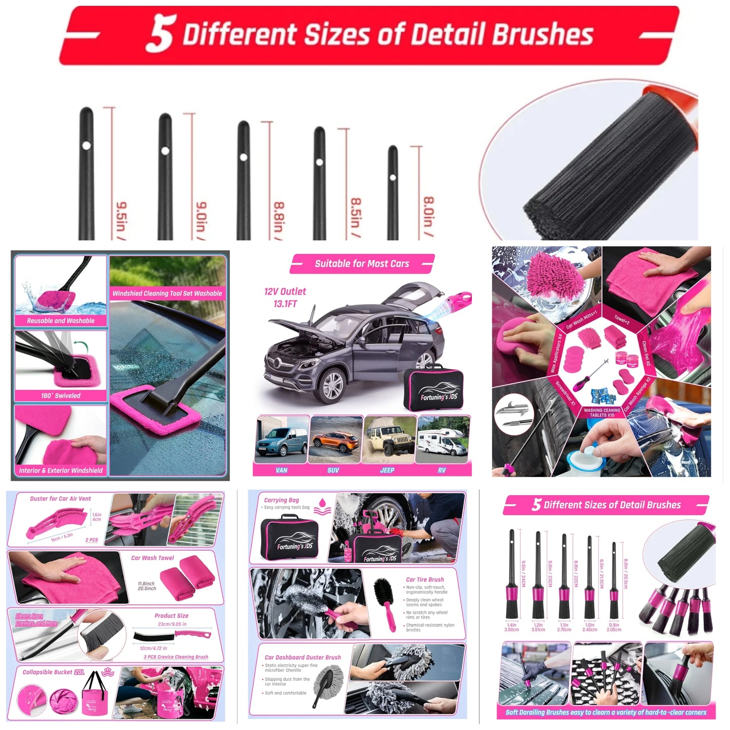 Car Detailing Kit Interior Cleaner with High Power Handheld Vacuum,Car Wash kit with Detailing Brush Set,Car Interior Detailing Kit,,Pink Car Accessories for Motorcycle,Cars