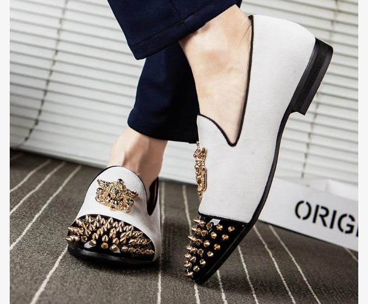 Velvet Loafers Dress Shoes with Metal Embellishments Party Luxury Loafer Shoes