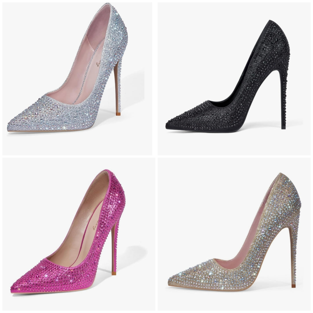 Women Pumps, Pointed Toe High Heel Glitter Rhinestone Heels Sparkly Prom Shoes Stiletto Wedding Heels for Bride Shoes for Women
