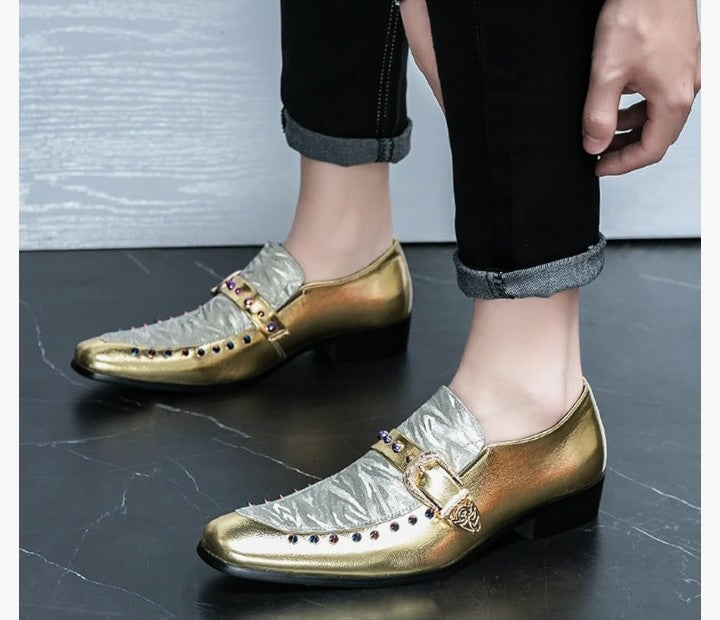 Men's Leather Studded Loafers Dress Shoes Fashion Rivets Slip On Wedding Party Prom Shoes