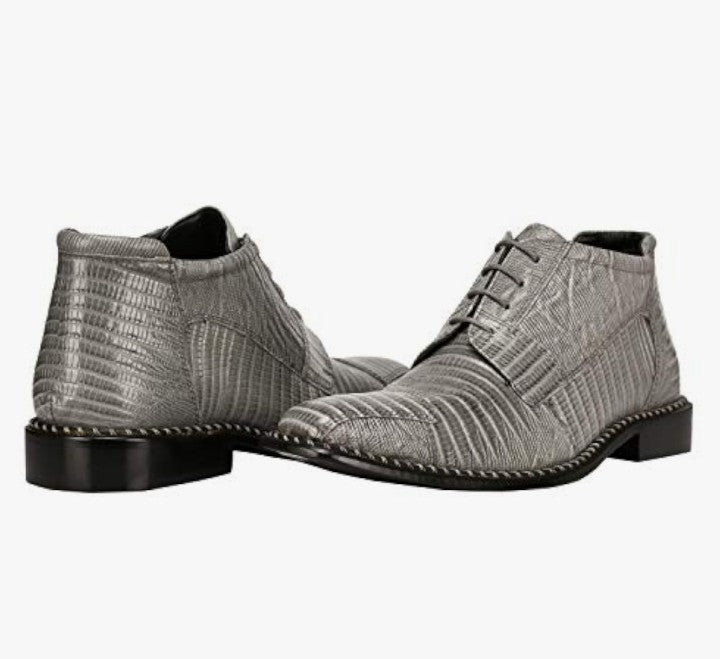 Mens Ankle High Top Lizard Print Lace Up Genuine Leather Dress Shoes