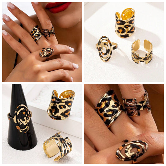 3pcs/Set Exaggerated Wide-Band Leopard Print Chunky Jewelry COCOMONEY Women Rings, Sexy Panther Lady Jewelry Suitable For Party And Daily Wear