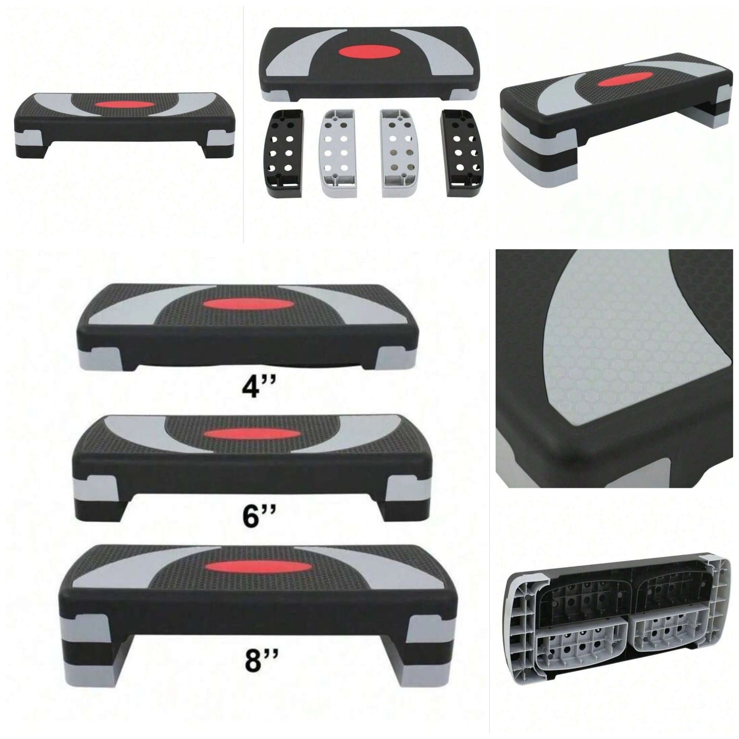 31'' Fitness Aerobic Step Adjust Exercise Stepper With Risers 4" - 6" - 8"
