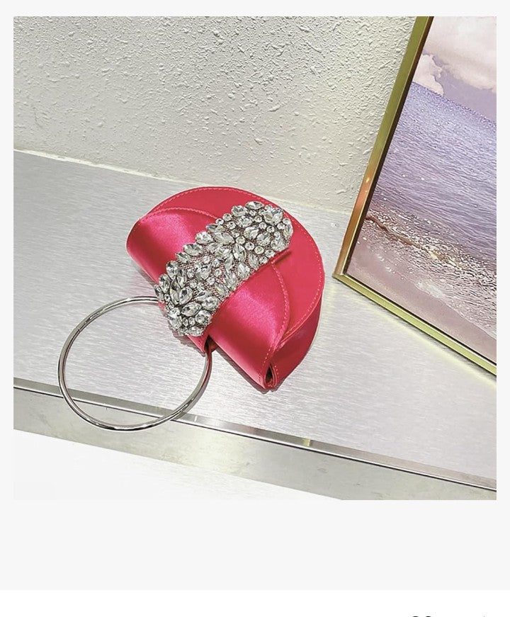 Crossbody Bag for Women, Satin Evening Bag, Hot Pink Sleek Handbag, Rhinestone Small Tote Bag, Clutch Purses for Wedding, Prom, Parties, Travel
