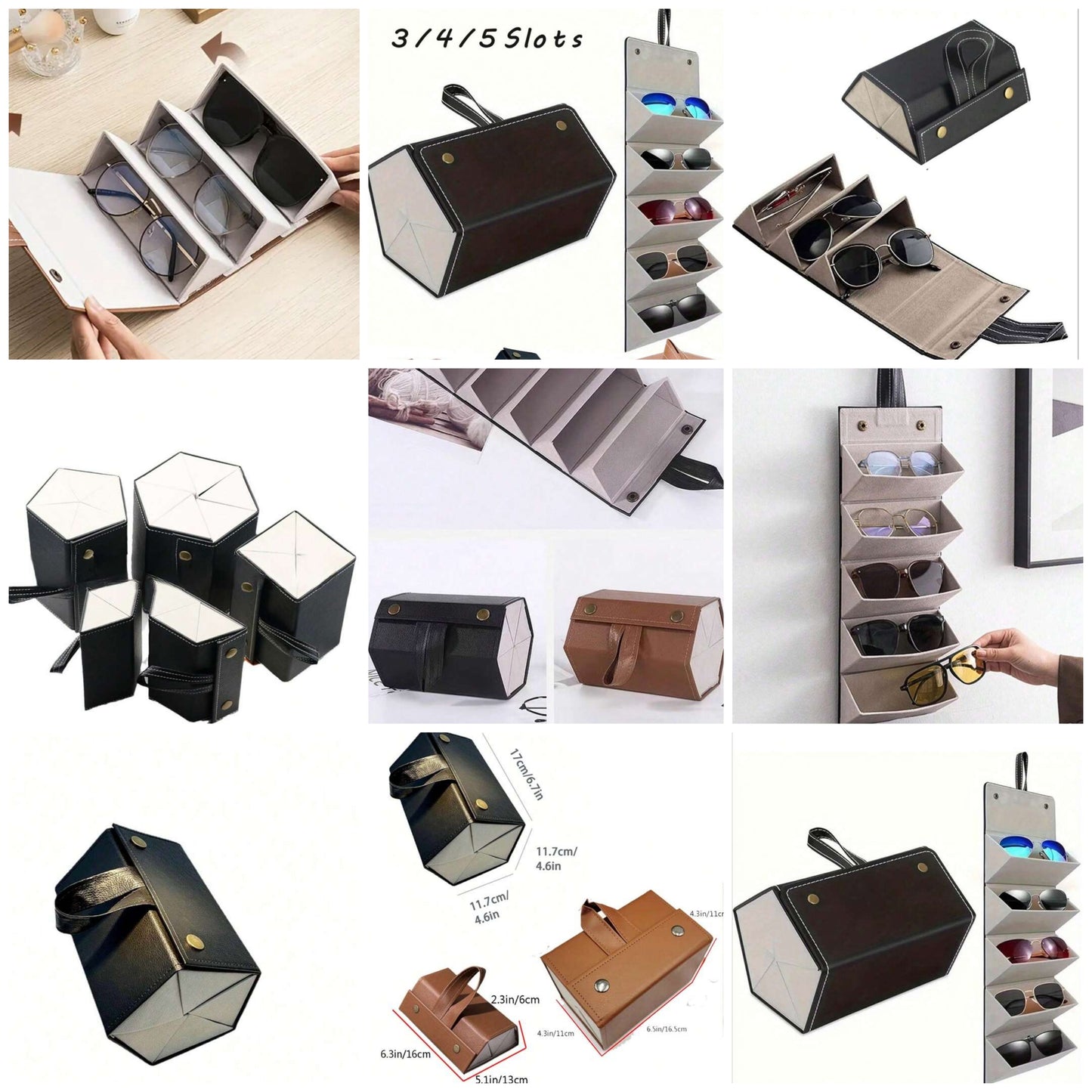 2/3/4/5/6 Slots Travel Glasses Case, Compact Foldable Fashion Glasses Organizer, Foldable Hanging Glasses Sunglasses Storage Rack Organizer, PU Leather Eyewear Holder Sunglasses Case Sunglasses Holder Storage Bag Organization