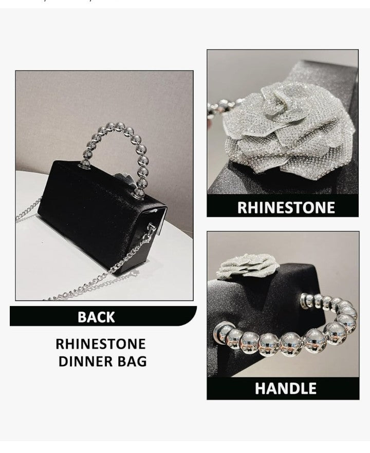 Rhinestone Evening Bag, Satin Small Tote Bag, Clutch Purses for Women, Crossbody Bags for Wedding, Prom, Parties, Travel
