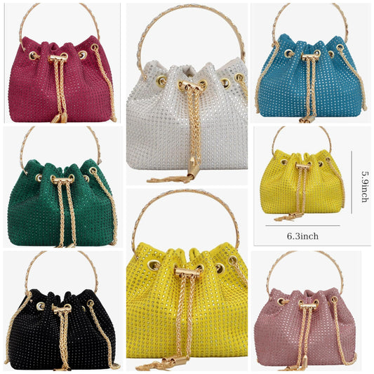 Rhinestone Evening bag Bling Sparkly Crystal Drawstring Bucket Bag Crossbody Bag for Wedding Party Prom