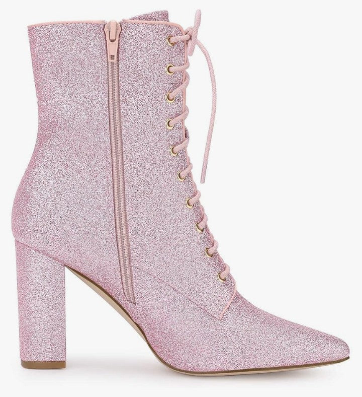 Women's Glitter Pointed Toe Block Heel Halloween Ankle Boots