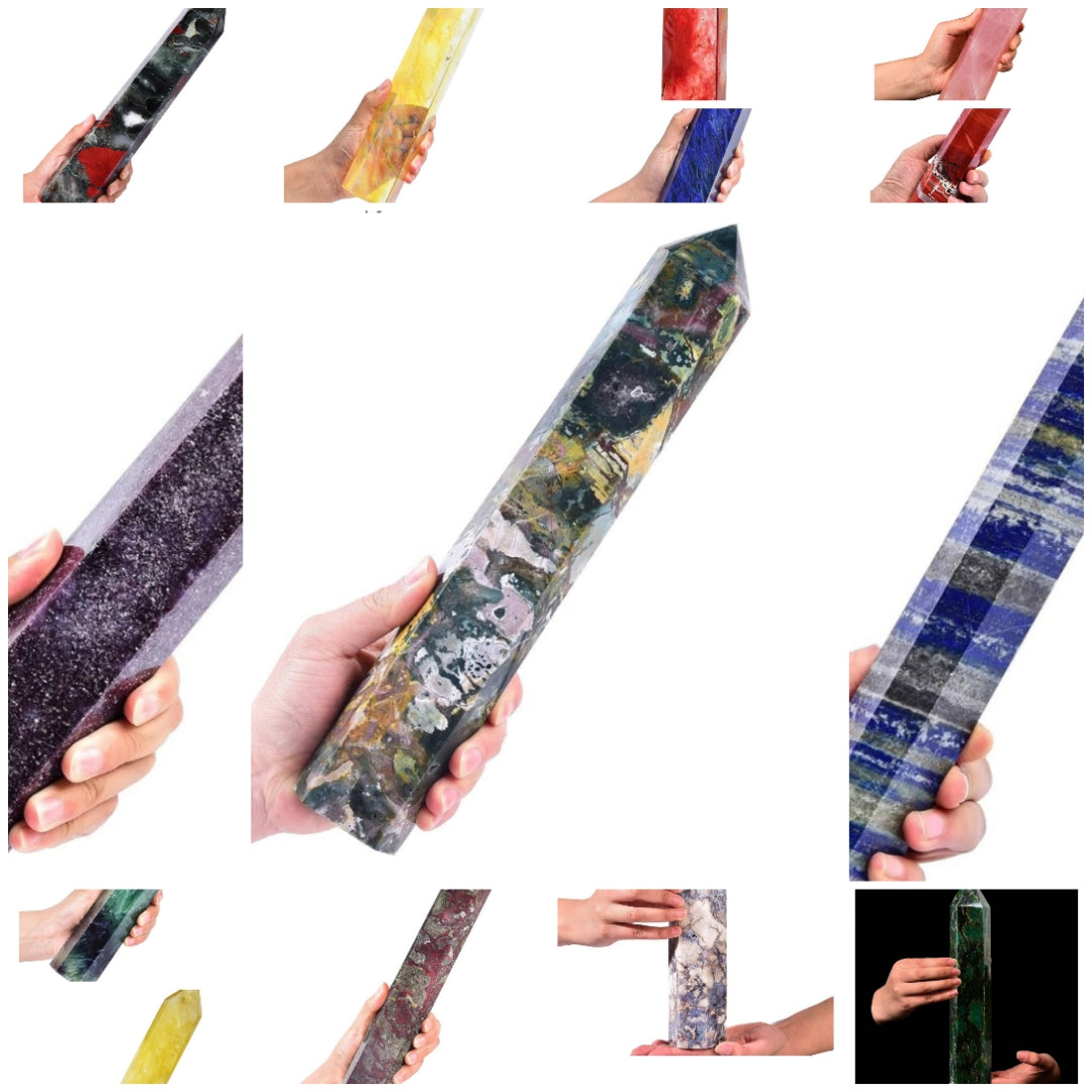 Extra Large Crystal Obelisk Tower Point Wand 6 Faceted Reiki Meditation Therapy