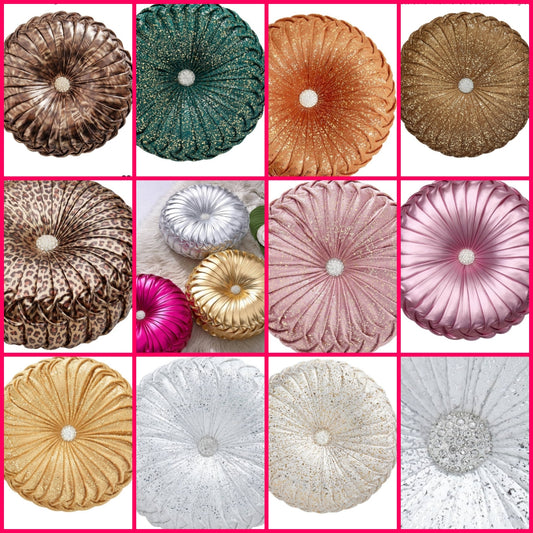 Round Throw Pillows,Pumpkin Pleated Handmade Metallic Throw Pillows,Hot Pink Throw Pillow,Modern Leather Decorative Pillowcases for Home Decor Bedroom Living Room Couch Bed Sofa 15×15 inches