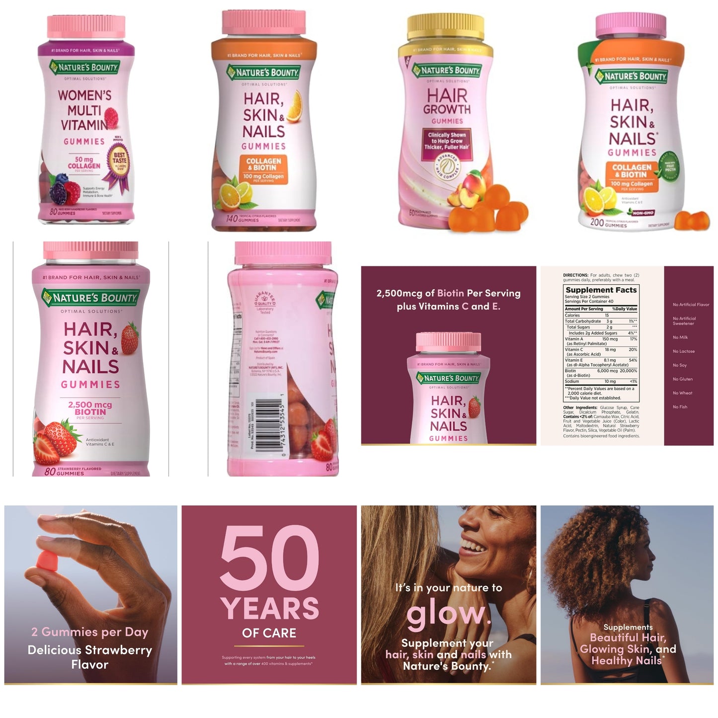 Hair, Skin & Nails Vitamin Gummies with Biotin, 2500 mcg, 80 Count, 40 Total Servings