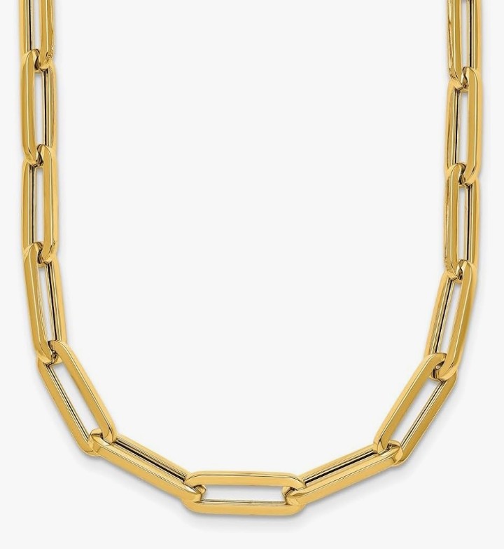COCOMONEY 14k Yellow Gold Polished 5.3 mm Paperclip Link Chain Necklace 16" to 34"