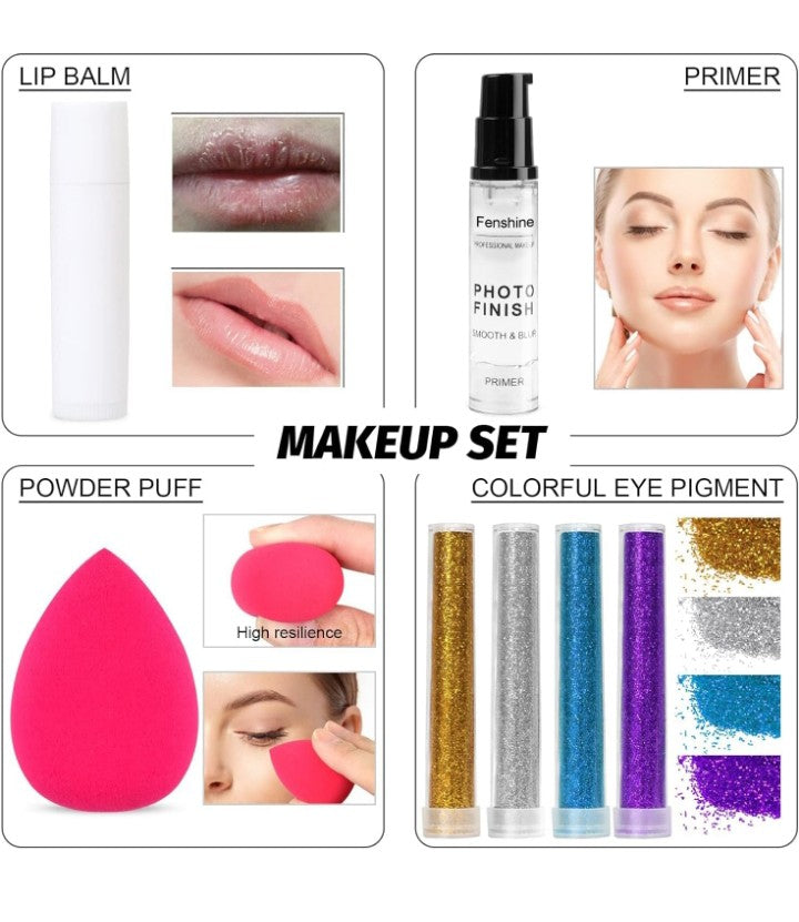 Full Makeup Gift Set Makeup Essential Starter Bundle Include Eyeshadow Palette Lipstick Eyebrow Pencil Brush Set (Type C)