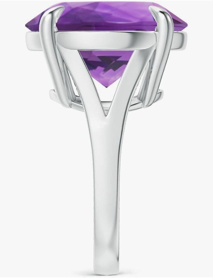 COCOMONEY Natural Claw-Set GIA Certified Solitaire Round 2.36 ct Amethyst Split Shank Ring with Scrollwork in 14K Solid Gold/Platinum for Women Jewelry for Women