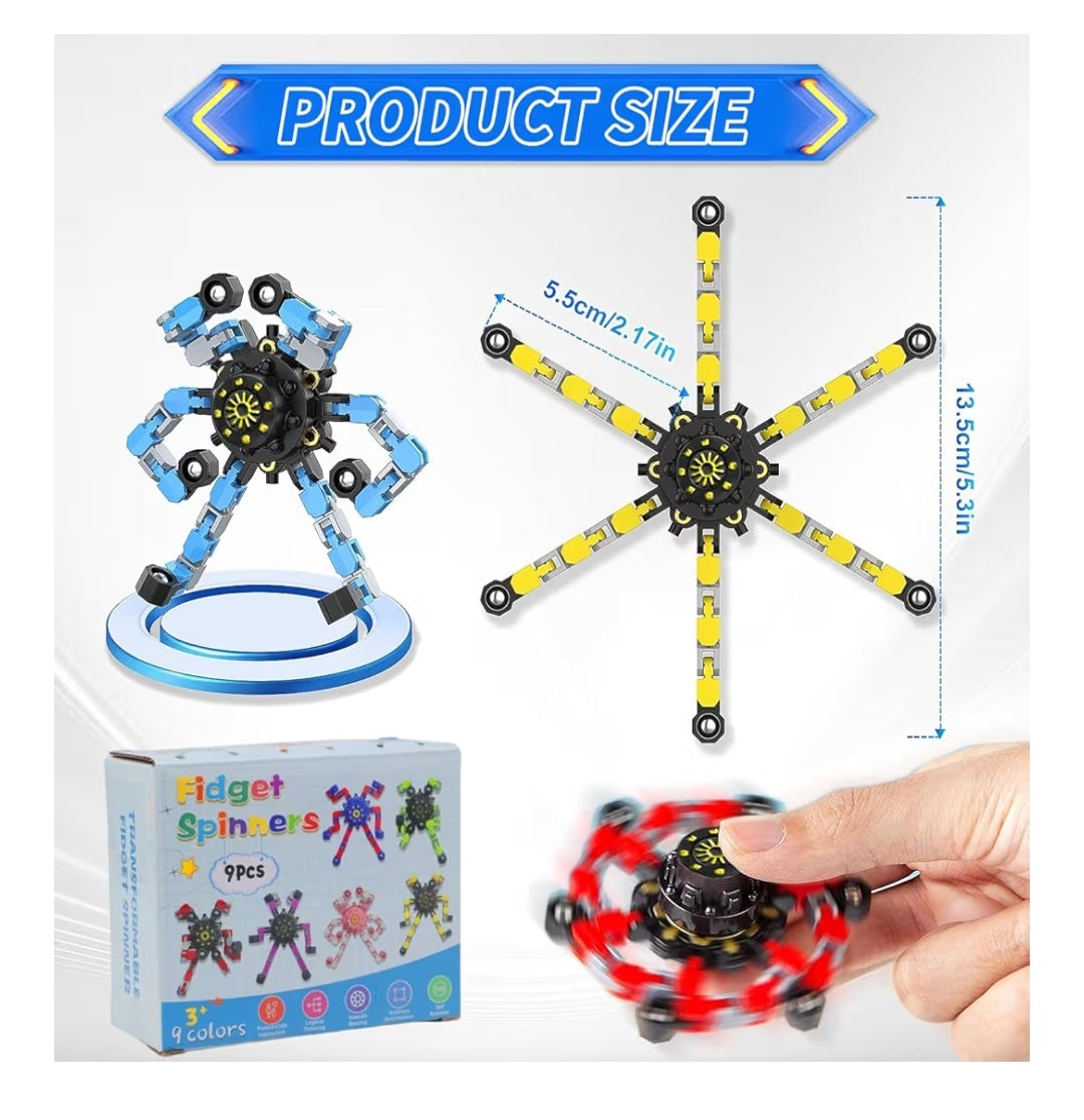 Transformable Fidget Spinners 9-Pack – Sensory Toys for Kids & Adults with ADHD, Autism, Anxiety Relief