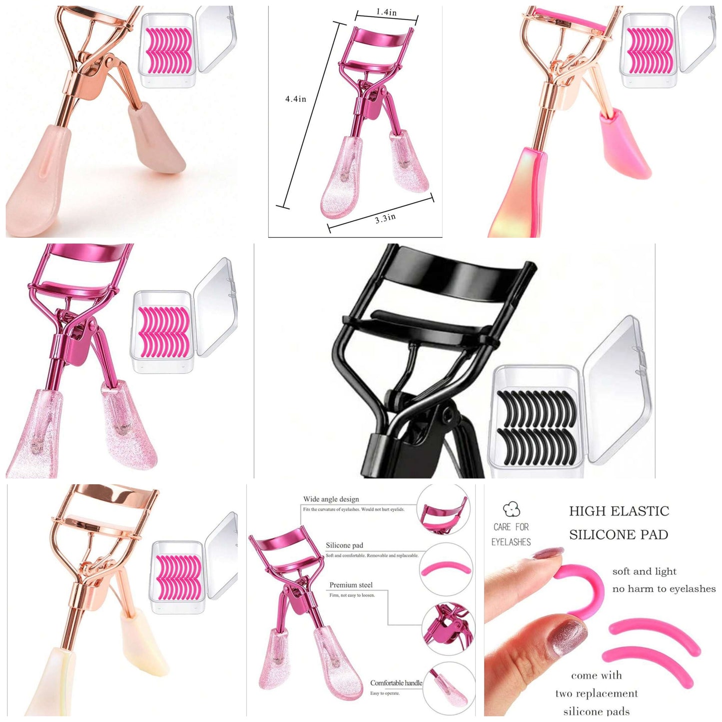 1pc Eyelash Curler+24 12 Silicone Refill Pink Eyelash Curler With Pad Glitter Handle Eyelash Curler Eyelash Curler Eyelash Curler Ladies & Girls Eyelash Tools (Pink) Eyelash Curler With Comb For All Eye Shape Curved Eyelash Curler, Natural Long Lasting Ey