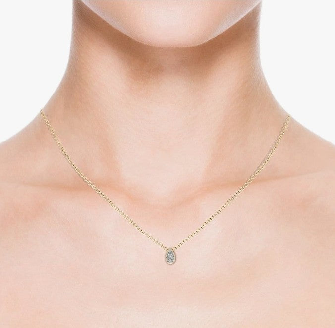 COCOMONEY 14K Natural Bezel-Set Pear-Shaped Diamond Solitaire Pendant in 14K Solid Gold/Platinum | April Birthstone, Birthday, Engagement, Anniversary, Wedding Jewelry Gift for Women