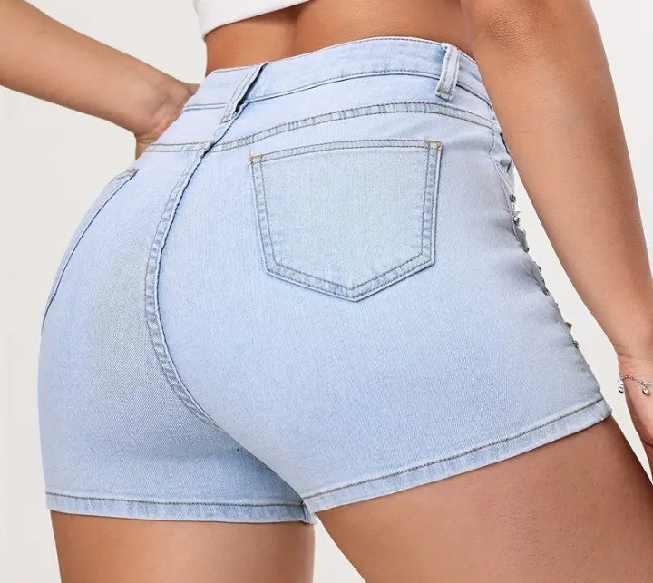 COCOMONEY DENIM RHINESTONE shorts