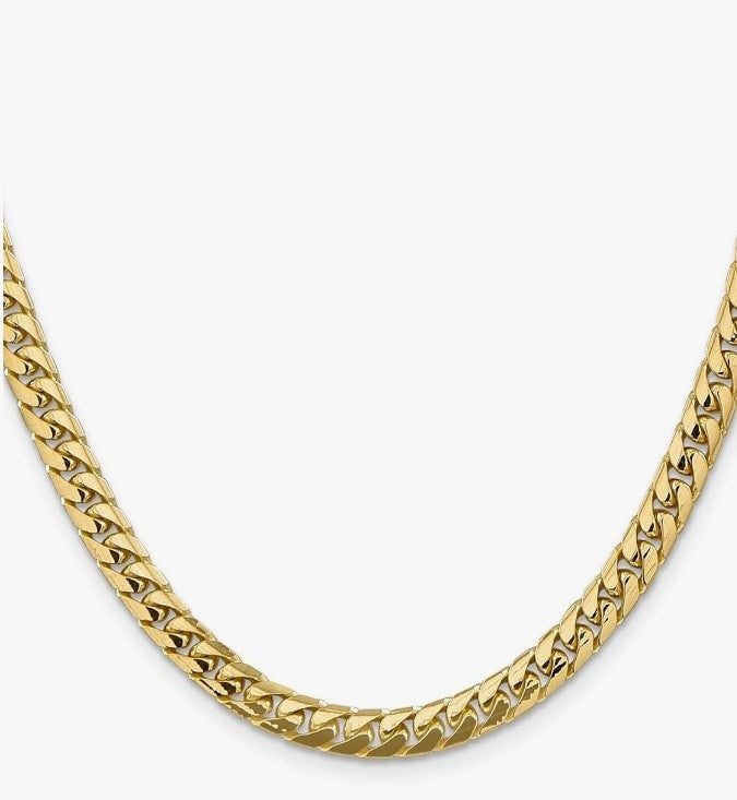 COCOMONEY 14k Yellow Gold 28" 5.5mm Solid Miami Cuban Link with Lobster Clasp Chain Necklace
