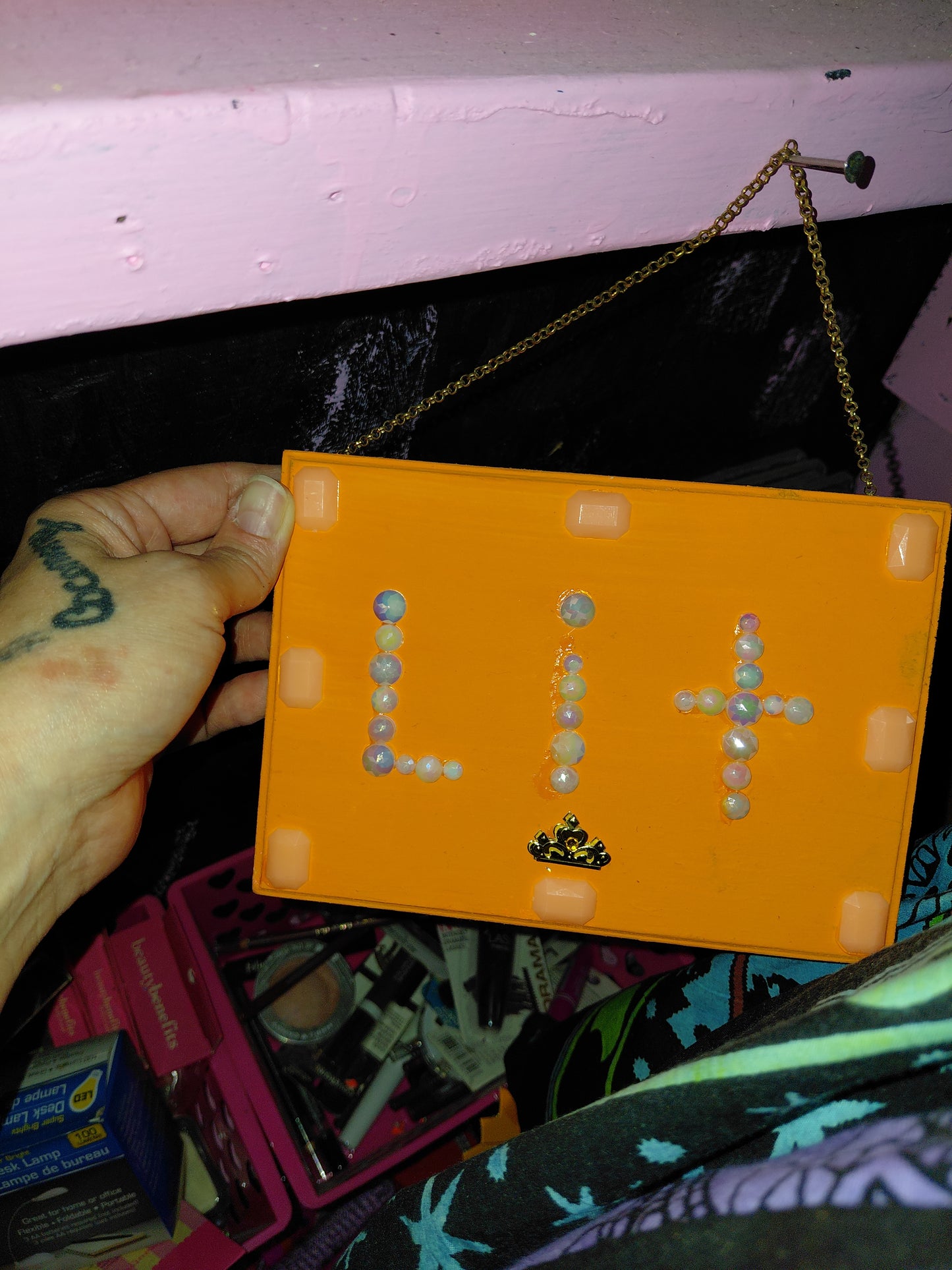 COCOMONEY ART Lit bling 1 OF 1 CUSTOM PIECE BY COCOMONEY painting on wood