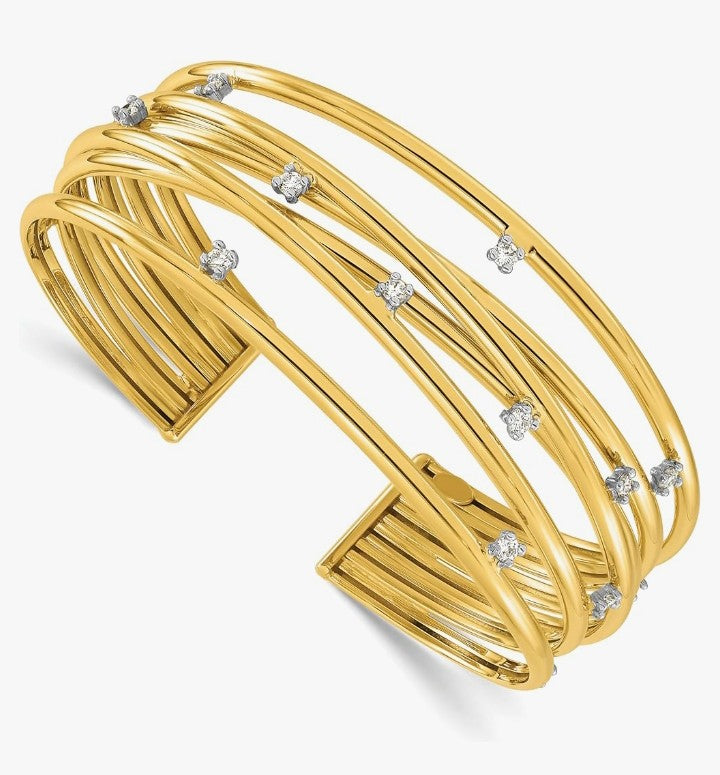 COCOMONEY 0.75 Ct Diamonds 18k Yellow Gold High Polish 31mm Criss-Cross Cuff Bangle Bracelet - Modern Glamour