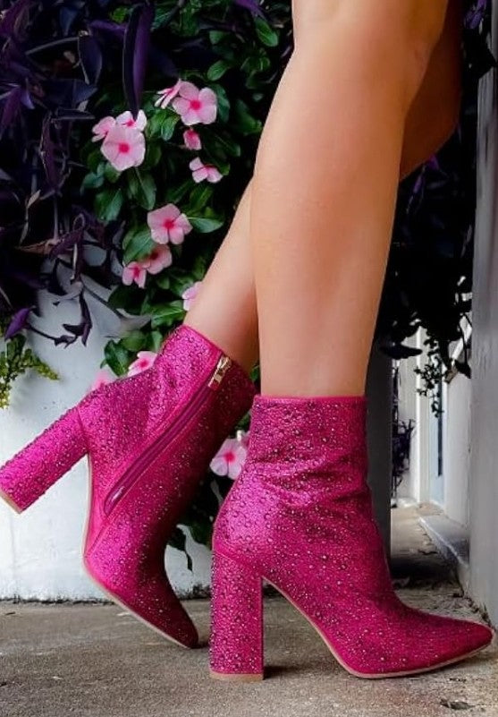 Women's Rhinestone Block Heel Mid Calf Ankle Booties Short Knee High Boots Runway