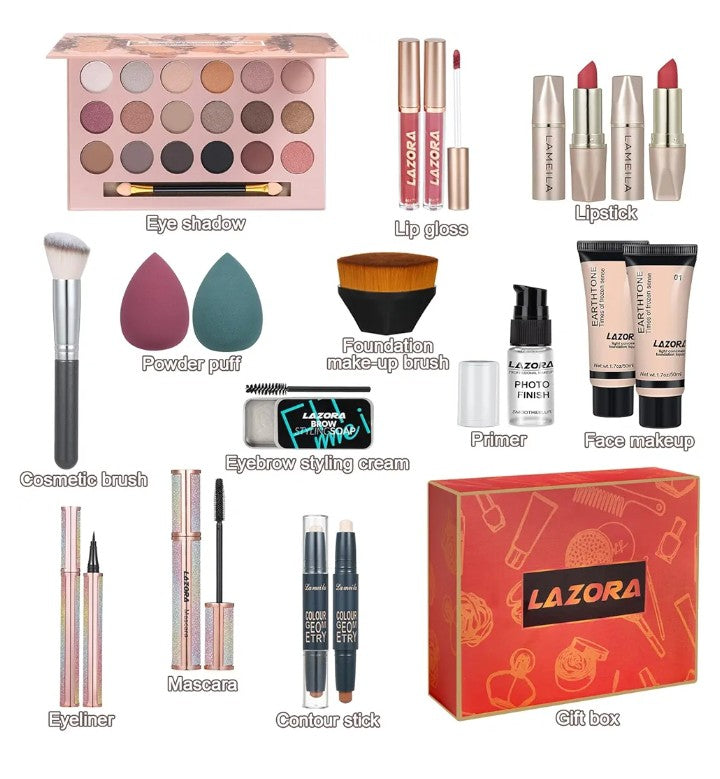 All in One Makeup Kit for Women Full Kit Gift Makeup Sets Makeup Gift Set for Women & Girls Makeup Essential Bundle Include 18Color Eyeshadow Palette Cosmetic Brush