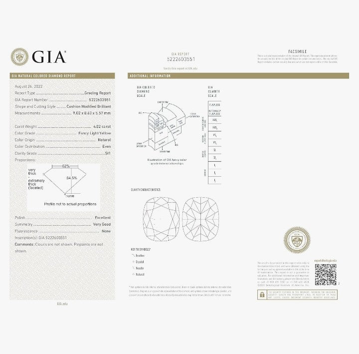 COCOMONEY GIA Certified 4.02 Carat Cushion Fancy Light Yellow Color Diamond Set In 18k White & Yellow Gold Ring (FANCY LIGHT YELLOW-SI1) Adjustable and Resizable