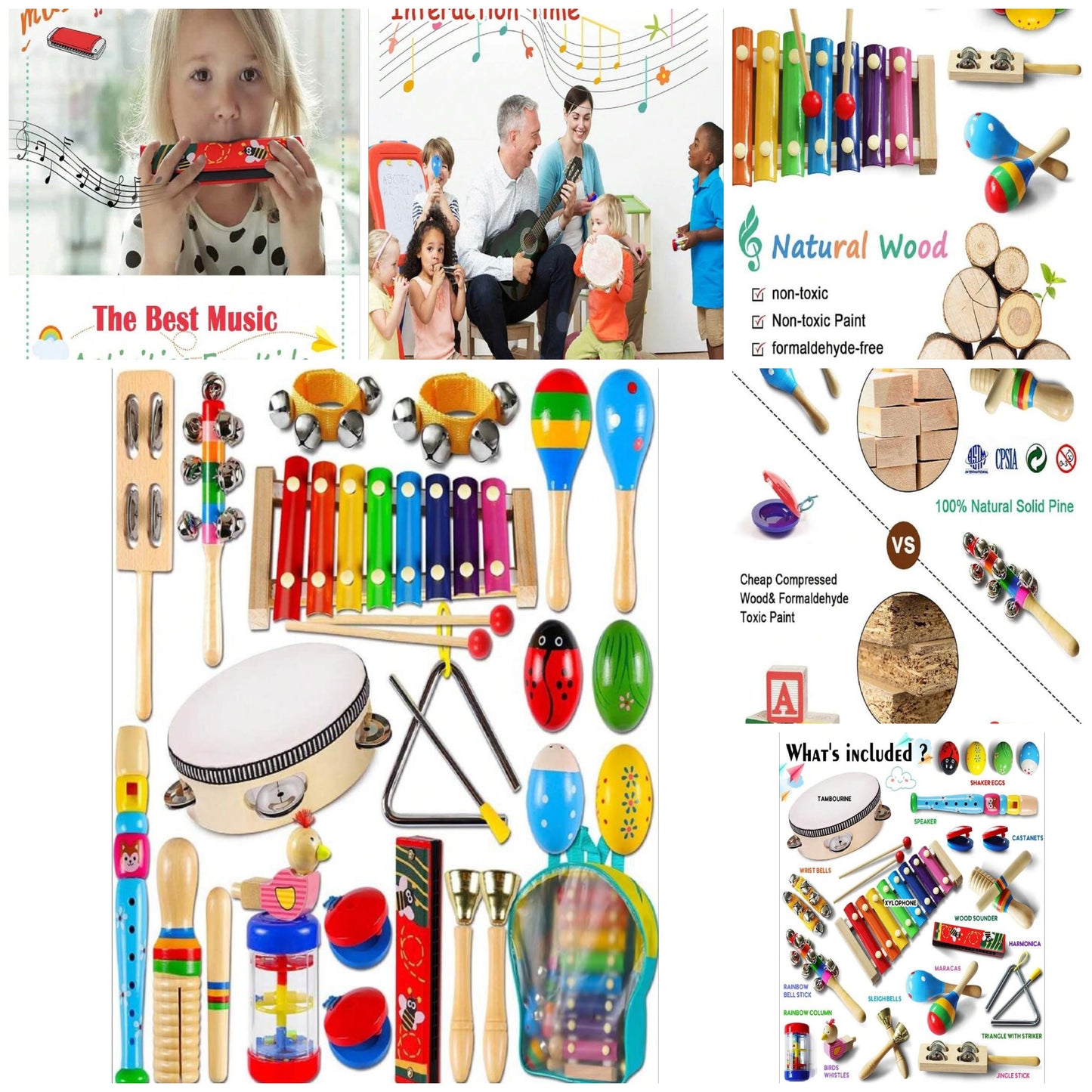 Wooden Percussion Musical Instruments Set With Storage Bag wood