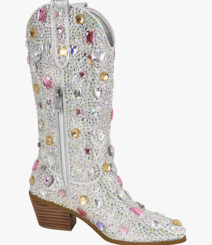 Sparkly Rhinestones Cowboy Cowgirl Style Boots Calf High Boots for Women 2INCH Heeled Shining